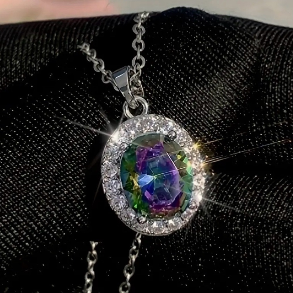 Silver Iridescent Gemstone Necklace. - Picture 4 of 5
